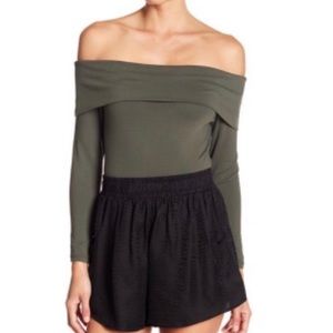 David Lerner off the shoulder top army olive